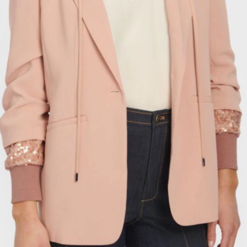 Cinq a Sept Khloe Sequin Hooded Blazer - Blusher - Picture 1 of 6